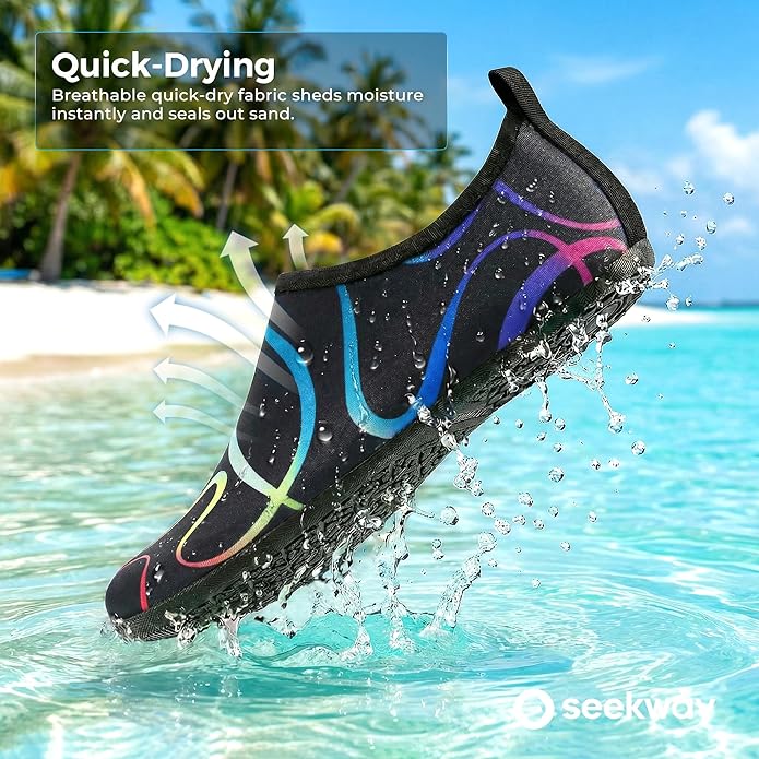 SEEKWAY Water Shoes Women Men Adult Quick-Dry Aqua Socks Barefoot Non Slip for Beach Swim River Pool Lake surf Black SK002(U)