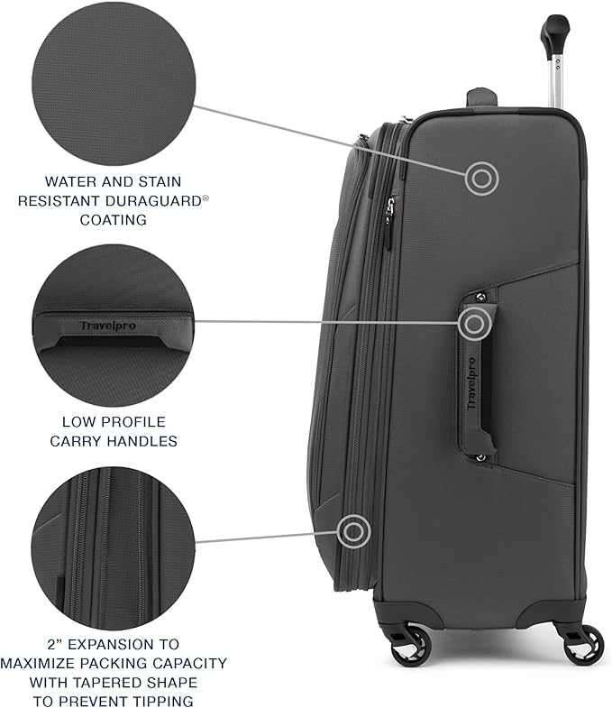 Travelpro Maxlite 5 Softside Expandable Luggage with 4 Spinner Wheels, Lightweight Suitcase, Men and Women, Shadow Grey, Checked-Medium 25-Inch