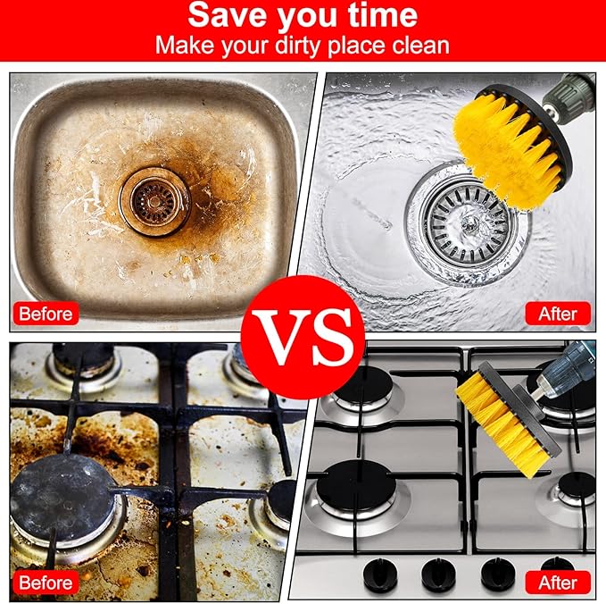 Remerry 6 Pcs Drill Brush Attachment Power Scrubber Cleaning Kit Multi Purpose Set Brushes for Bathroom Surfaces Tub Grout Shower Kitchen Tile Auto Car Boat