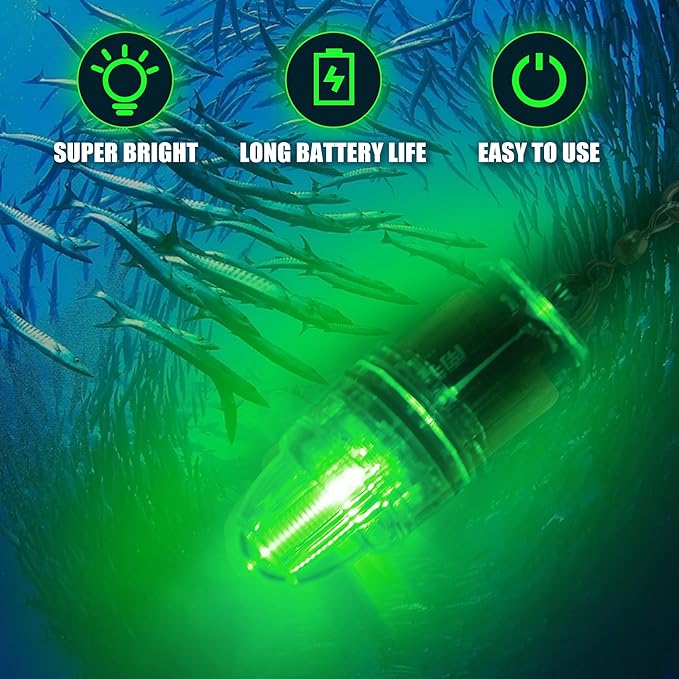 OROOTL LED Fishing Lights Underwater Battery Powered Deep Drop Fishing Light with Clip Waterproof Fish Attracting Lure Lamp Green Blue Red White Multicolor 2,100ft
