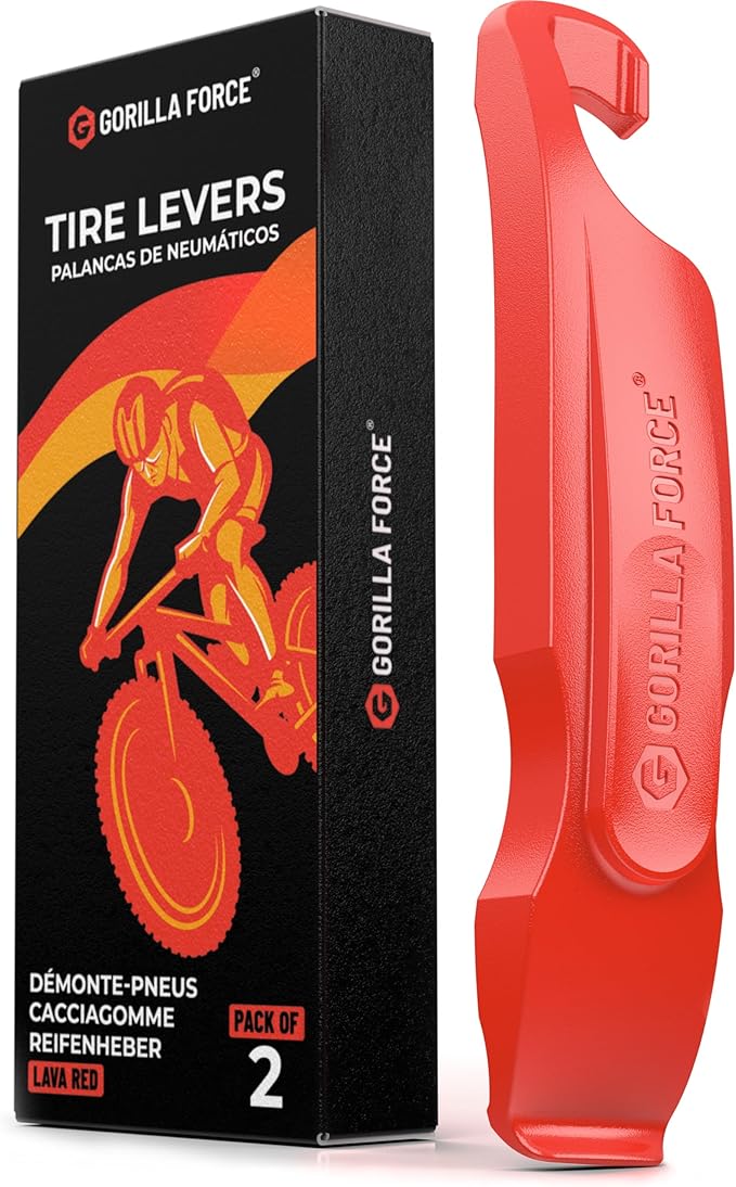 Gorilla Force Bike Tire Levers Set, Easy-to-Use Bicycle Tire Levers Tool Set for Removal, Changing, and Repair – Strong No-Scratch Plastic for Road, MTB, and Mountain Kits (Lava Red)