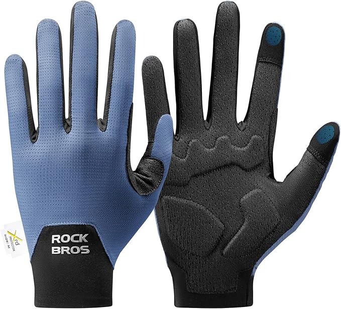ROCKBROS Cycling Gloves for Men Women XRD Shock Absorbing Bicycle Riding Anti-Slip Breathable Full Finger UV-Sun-Protection Gloves for Road/Mountain & Electric Bike,E-Bike Commuter