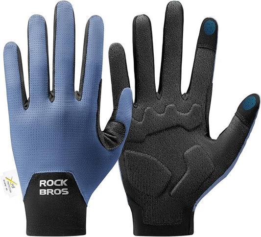 ROCKBROS Cycling Gloves for Men Women XRD Shock Absorbing Bicycle Riding Anti-Slip Breathable Full Finger UV-Sun-Protection Gloves for Road/Mountain & Electric Bike,E-Bike Commuter