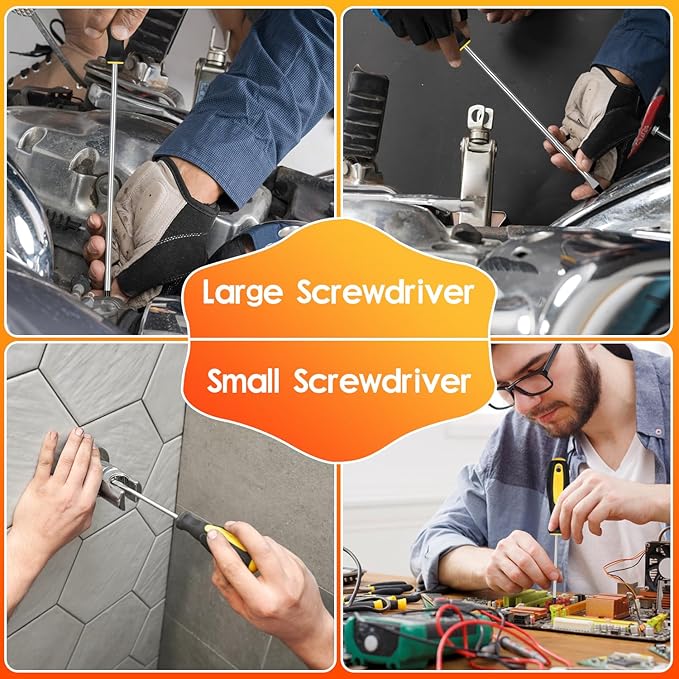 9pcs Magnetic Screwdrivers Set, Including 12in Phillips and Slotted Screwdrivers, with Non-Slip Cushioned Handle Grip