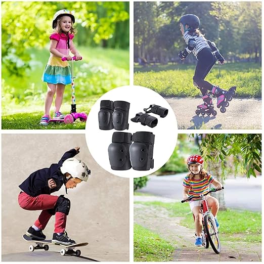 Adult/Kids Knee Pads Elbow Pads Wrist Guards Set for 3-8 Years, Child Protective Gear Set for Roller Skates, Cycling, BMX Bike, Skateboard, Inline Skating, Scooter Riding Sports Black S