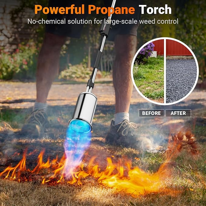 Sondiko Propane Torch Weed Burner with 10 FT Hose, High Output Weed Torch Flamethrower, 30" Detachable Long Arm Heavy Duty Blow Torch with Flame Control(Tank Not Included)