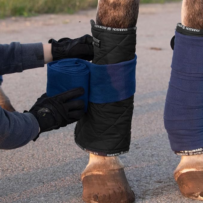 Harrison Howard Quilted Horse Leg Wraps, Standing Wraps for Horses Stable & Recovery, Soft Padded Horse Bandage Liners- Black L