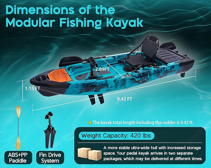 Albott Modular Fishing Kayak with Drive System & Durable HDPE, Customizable Lightweight Sit-on-Top Kayak for Youth & Adult, Perfect for Leisure & Commercial Use, 420lbs Capacity