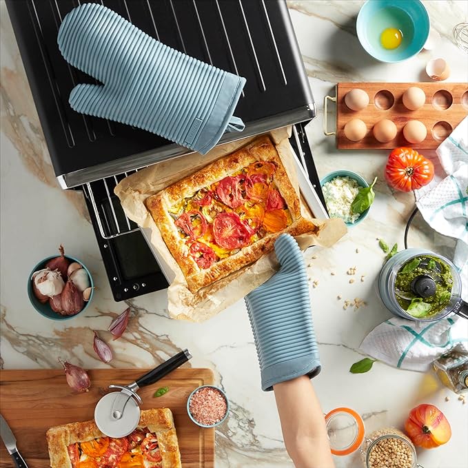 KITCHENAID リブソフトシリコンオーブンミット2点セット 7.5インチ×13インチ フォグブルー