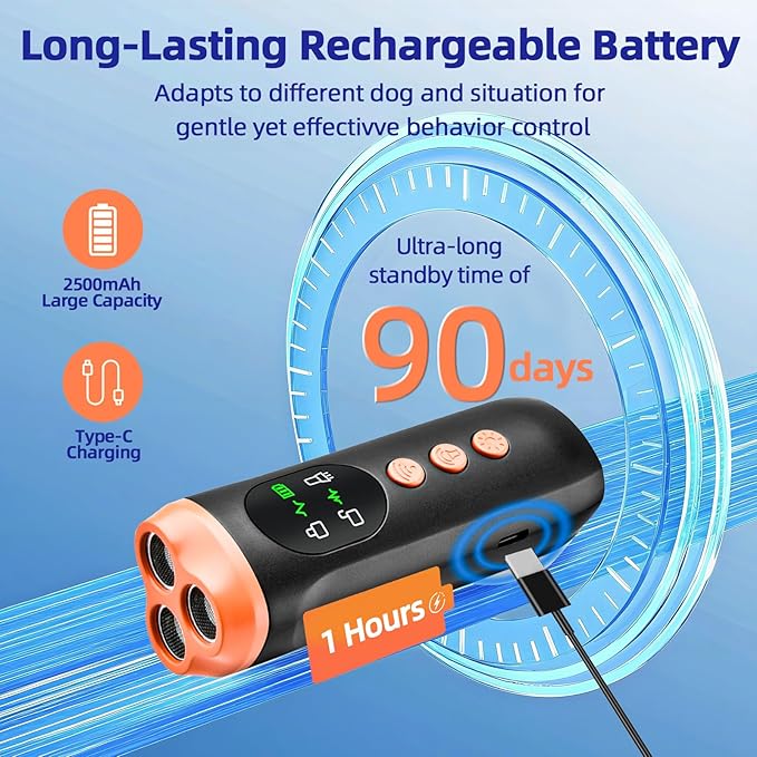 TGHIJKK Ultrasonic Dog Bark Deterrent Device: Rechargeable Anti Barking Device for Dogs with 3 Modes - Up to 35FT Range Safe Humane Training Tool - Small Medium Large Dogs Indoor Outdoor Use