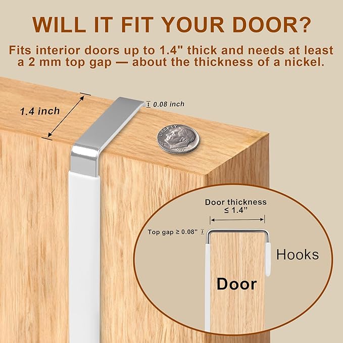 Over The Door Hooks 4 Pack – Rubber Coated Door Hanger for Hanging Clothes, Coats, Towels, Bags – No Drill Over The Door Towel Rack, Hooks for Hanging, Dorm Essentials, Closet Organizer