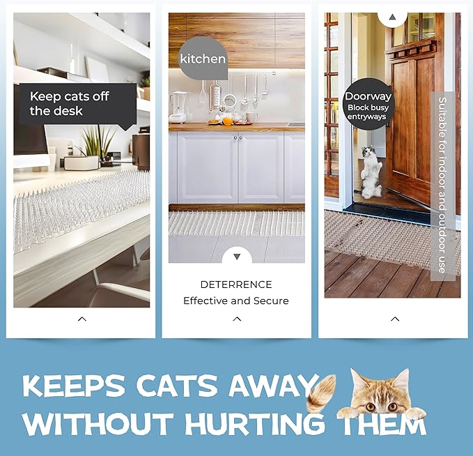 Clear Cat Scat Mat 16 x 13 Inch, 16 Pack Transparent Cat Deterrent Mats with 1 Inch Spikes & 100 Stickers, Over 23 sq.ft Humane Indoor Outdoor Pet Barrier for Sofa, Counters, Garden & Car