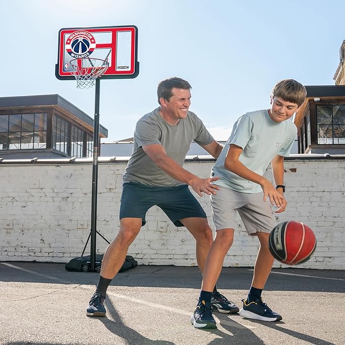 Lifetime NBA Washington Wizards Portable Basketball Hoop, Adjustable Height 7.5-10 Ft, 44 Inch Shatterproof Fusion Backboard, Base with Wheels