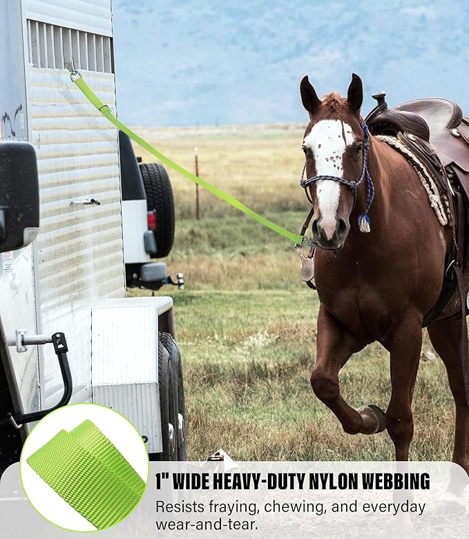 Cross Ties for Horse, Nylon Trailer Tie w/Quick-Release Panic Snap & Bull Snap Horse Trailer Accessories, Adjustable Length Range 42.5" to 73", Equestrian Supplies, Neon Yellow
