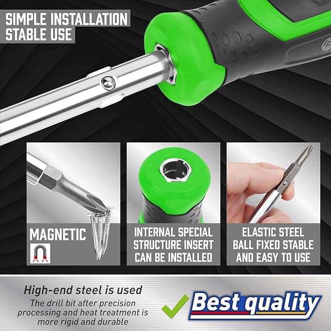 Amartisan 18-in-1 Multi-bit Screwdriver Set Tool All in One, Portable Multi-Purpose Screwdriver, Slotted/Philips/Pozi/Torx/Square,Nut Driver (Green)