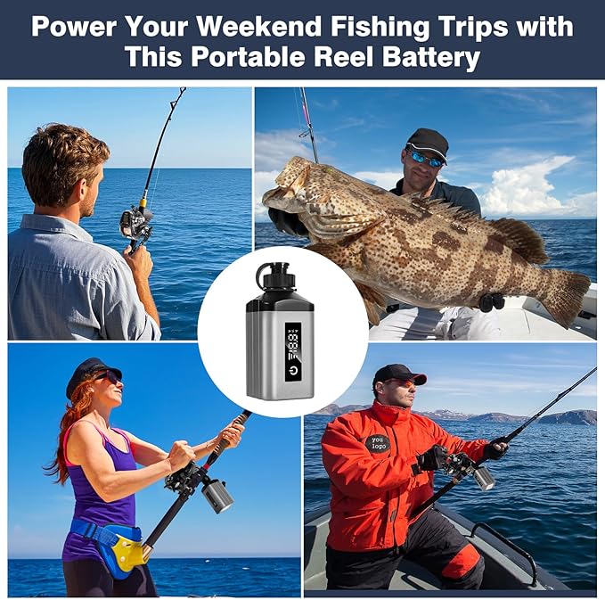 Mini Portable Fishing Reel Battery,5000mAh 14.8V Professional Electric Fishing Reel Lithium Battery with Charger,Smart Digital Display,Saltwater-Resistant