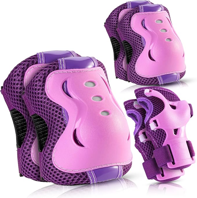 BOSONER Knee Pads for Kids Roller-Skating: Adjustable Protective Gear Set Knee Elbow Pads Wrist Guards for Bike Cycling Skateboarding Scooter Gifts 3-8 / 9-15 Years Boys Girls