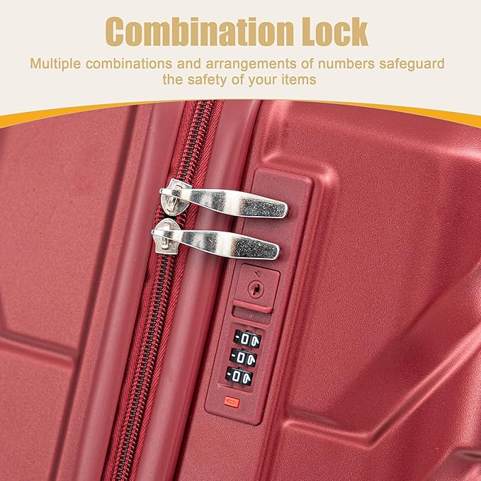 28 Inch ABS Hard Shell Large Luggage With Combination Lock and Side Hooks, Red