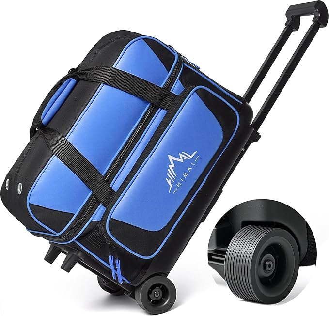 GoHimalダブルローラー2ボールボーリングバッグ、シューズ収納用独立コンパートメント（USメンズ15サイズまで対応）、特大アクセサリーポケット、伸縮ハンドル - 40インチまで延長可能