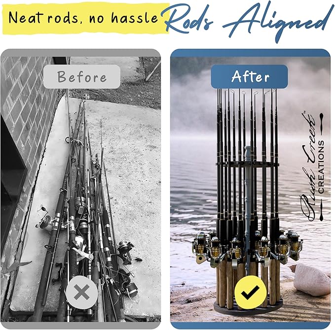 Rush Creek Creations | Rod Holder for 16 Fishing Poles, Garage Organization and Storage, for Reels, Gear, Accessories, Tackle Box
