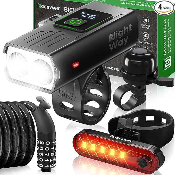 Bike Lights Set, LED Super Bright USB-C Rechargeable Headlight & Taillight, Waterproof Front & Rear Back Bicycle Light for Night Riding, Road & Mountain Cycling