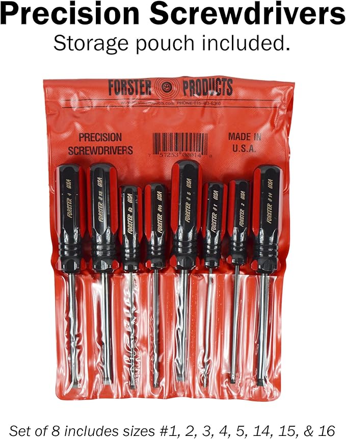 Forster Products 8-Piece Gunsmith Screwdriver Set, Hollow Ground Tips with Square Faces, Single Piece Construction, with a Durable Storage Pouch