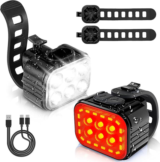 WORKPRO Bike Lights Set [8+13 Modes], Rechargeable Bicycle Light Set Ultra Bright, IP65 Waterproof Bike Lights for Night Riding, 1200mAh Bike Headlight and Tail Light Reflectors