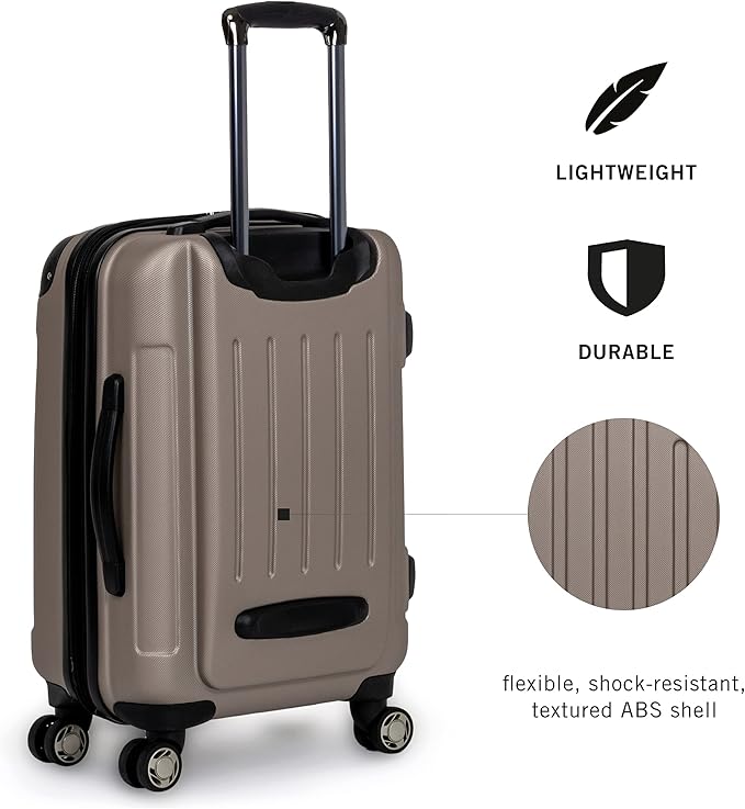 Kenneth Cole REACTION Renegade Luggage Expandable 8-Wheel Spinner Lightweight Hardside Suitcase, Champagne, 28-Inch Checked