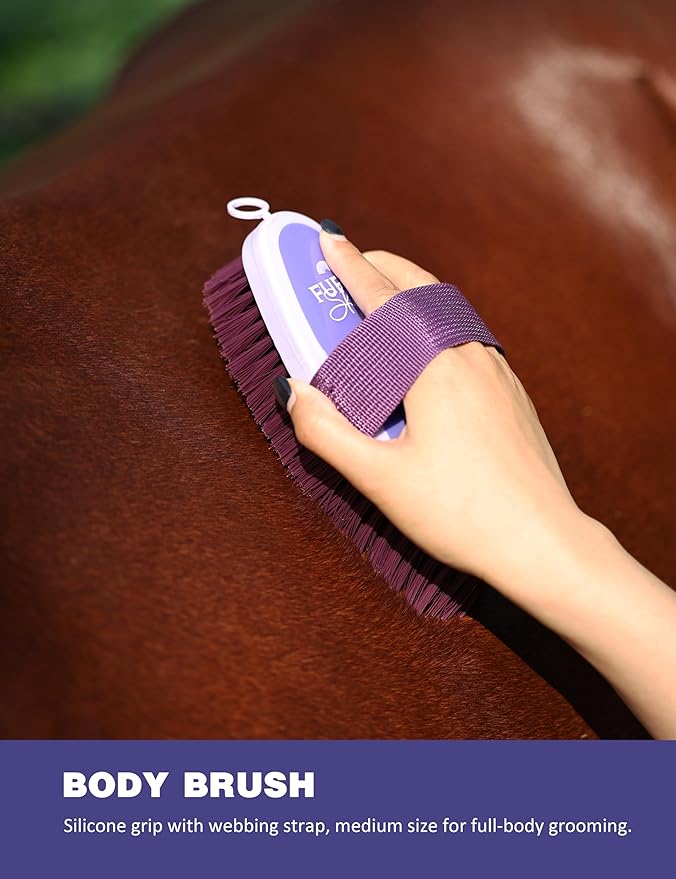 Horse Grooming Kit, 9 Piece Grooming Brush Set with Silicone Curry Comb for Bathing & Shedding Sugar Taro