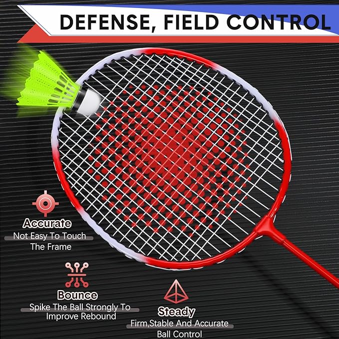 12 Pack Badminton Rackets Set Including Badminton Racquets, Nylon Shuttlecocks and Carry Bag for Outdoor Backyard Games Beginners