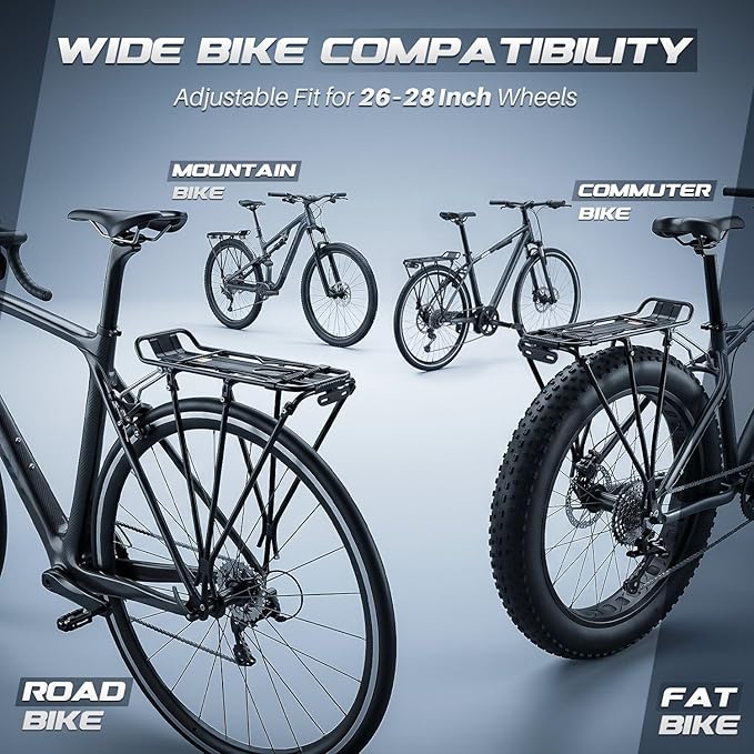 Flexzion Bike Rear Rack, 55 lbs Adjustable Bicycle Rear Rack for Back of Bike, Aluminum Bike Cargo Carrier for 26-28 Inch Wheels, Rear Mount Luggage Platform for Commuter, Touring & Cruiser Bikes