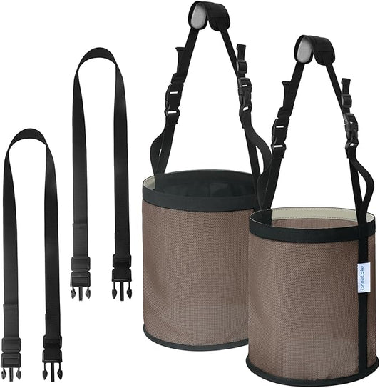 Horse Feed Bag 2 PCs, Breathable Mesh Feed Bags for Horses, Muzzle Feedbag for Feeding Grain, Anti-Spill Design Feeder, Soft Neck Pad Nose Pad, Universal Fit (Camel)