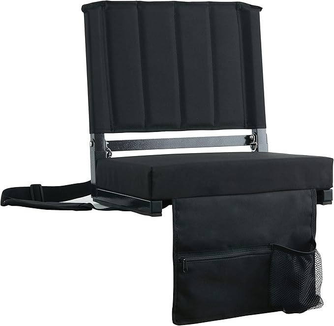 SPORT BEATS Stadium Seats with Back Support Bleacher Chairs with Back and Cushion Thick Padded Bleacher Seats Includes Shoulder Strap Black 1pc Standard