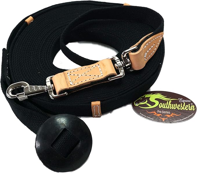 35' Flat Cotton Web Lunge Line with Bolt Snap & Rubber Stop - By Southwestern Equine (35', Black)