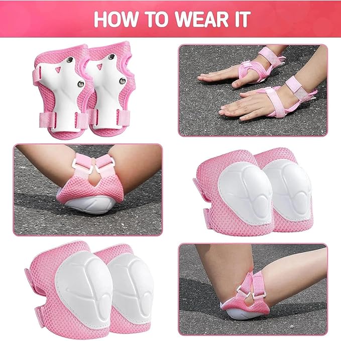 Kids Bike Helmet Set for Boys Girls Toddler Bicycle Helmet Adjustable Skateboard Helmet Protective Gear Set Knee Elbow Wrist Pads for Children Cycling, Scooter, Outdoor Sports