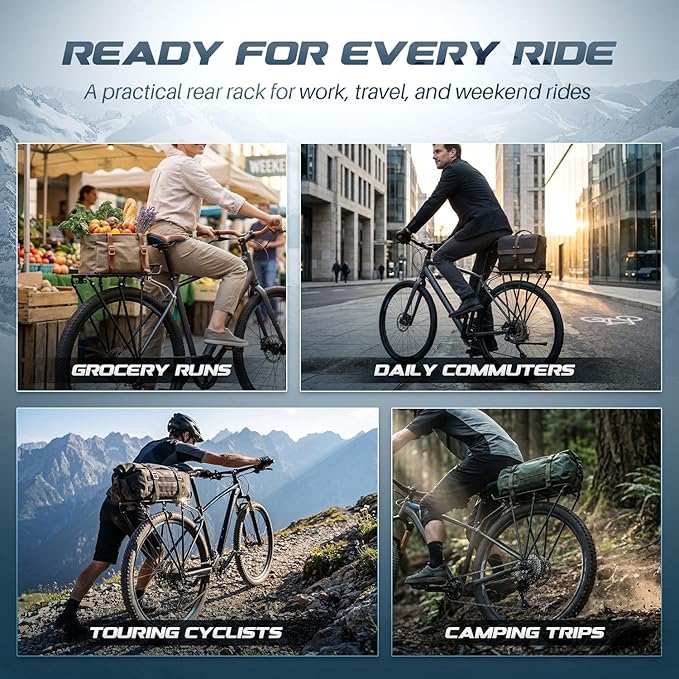 Flexzion Bike Rear Rack, 55 lbs Adjustable Bicycle Rear Rack for Back of Bike, Aluminum Bike Cargo Carrier for 26-28 Inch Wheels, Rear Mount Luggage Platform for Commuter, Touring & Cruiser Bikes