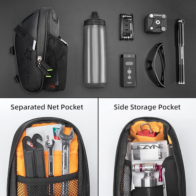 ROCKBROS Bike Saddle Bags with Water Bottle Pouch Waterproof Bike Bags Under Seat Pack for Mountain Road Bike Saddle Bag Bicycles Storage Bag 1.6L