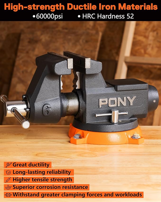 PONY 6 Inch Heavy Duty Bench Vise, 8800LBS Clamping Force Pro Workshop Vise