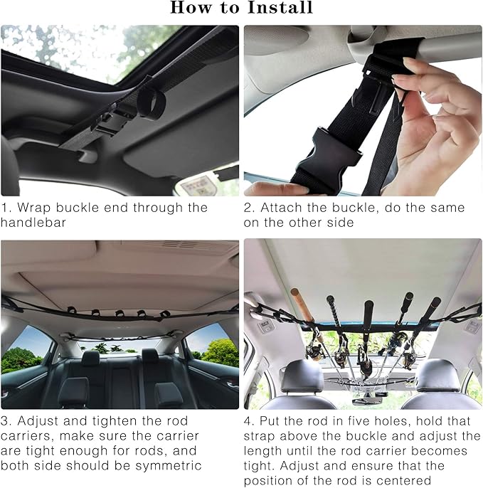 Hysagtek 6点セット 車載釣り竿ラックキット 2点 車用釣り竿ホルダーと4点 強力吸盤 調整可能なストラップ 釣り竿ホルダーキャリア収納ラック