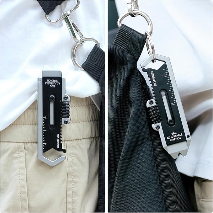 Small Multitool Wrench 9 in 1 Pocket Adjustable Wrench for Screw with Mini Pry Bar Nail Puller Keychain Tool Caliper Measuring Ruler Glass Breaker EDC Gadget Survival Gear for Men Cycling Hiking