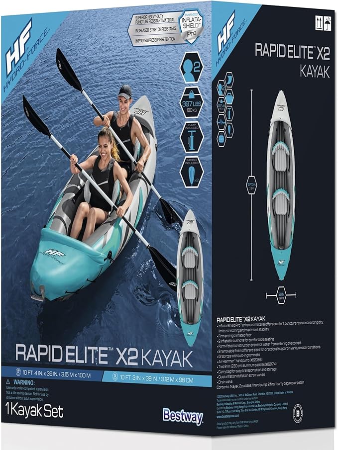 Bestway Hydro Force インフレータブルカヤックセット | シート、パドル、ハンドポンプ、収納キャリーバッグ付属 | 大人、子供、家族に最適