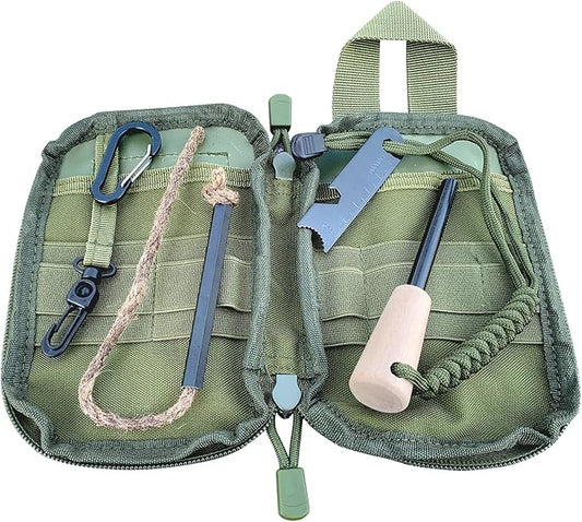 Fire Starter Survival Kit, Larger Ferro Rod with Striker Lanyard 3in Long Flint and Steel, 13.8in Wick Hemp Cord, Multifunctional Bag