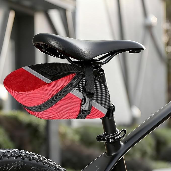 Bike Seat Bag - Bicycle Saddle Bag Under Seat Cycling Accessories Storage Pouch Wedge Pack for Mountain & Road Bike -Red