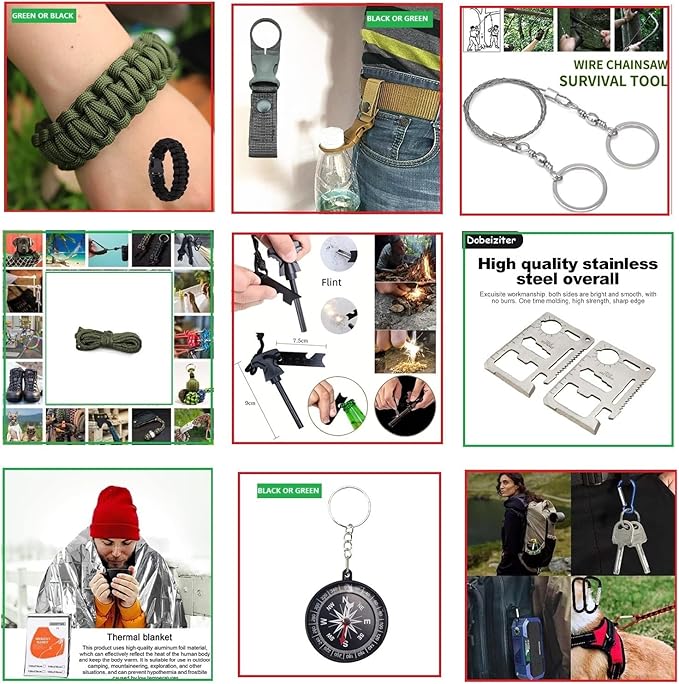 29-in-1 Outdoor Survival Gear Kit with Heavy-Duty Storage Bag, First Aid & Fire Starter – Emergency Tools for Camping Hiking, Gifts for Dad, Husband, Men Women