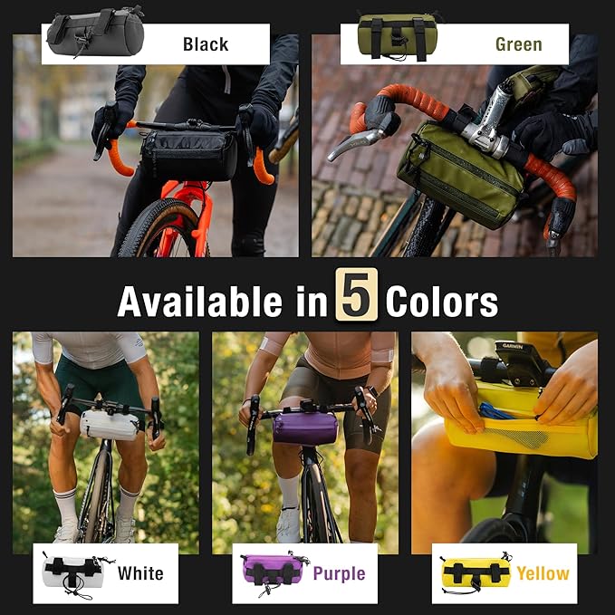 Lumiere & Co. Bike Handlebar Bag - Durable, Multiple Size and Color Options - Dual Elastic Straps, Clips & Hook-and-Loop for Customizable Fit (Black, Medium)