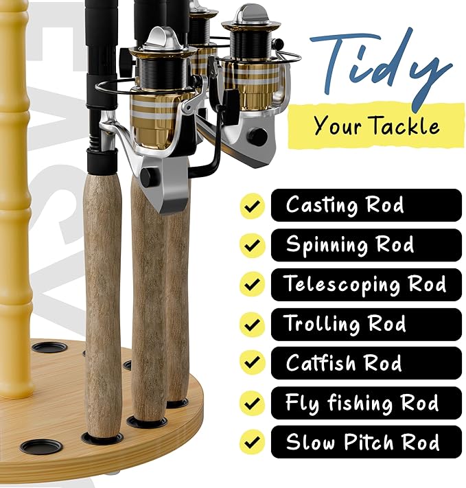 Rush Creek Creations | Rod Holder for 16 Fishing Poles, Garage Organization and Storage, for Reels, Gear, Accessories, Tackle Box