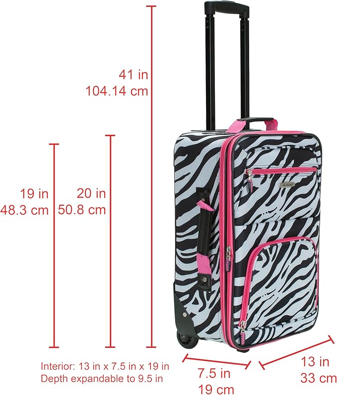 Rockland Fashion Softside Upright Luggage Set, Pink Zebra, 2-Piece (14/19)