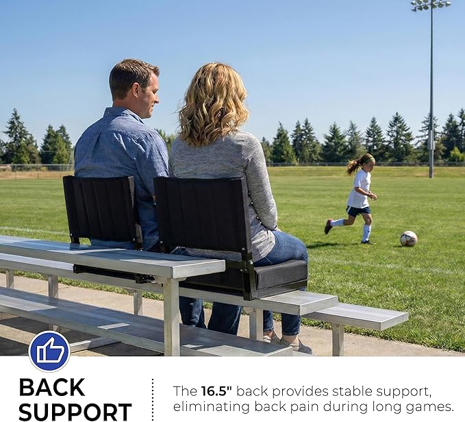 SPORT BEATS Stadium Seats with Back Support Bleacher Chairs with Back and Cushion Thick Padded Bleacher Seats Includes Shoulder Strap Black 1pc Standard