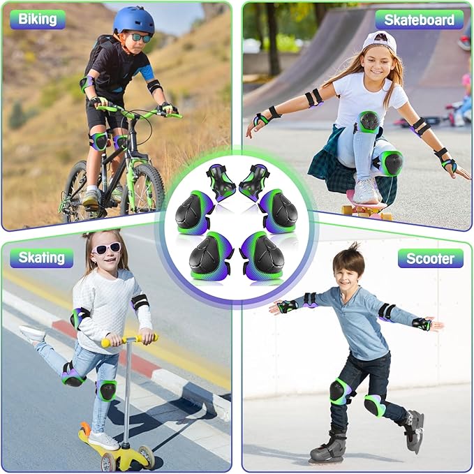 Wemfg Kids Protective Gear Set Knee Pads for Kids 3-14 Years Toddler Knee and Elbow Pads with Wrist Guards 3 in 1 for Skating Cycling Bike Rollerblading Scooter