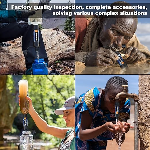 Straw Water Filter, Portable Water Filtration System Water Purifier, Personal Outdoor Emergency Survival Gear for Hiking Travel Camping Accessories Emergency Preparedness Outdoor Activities